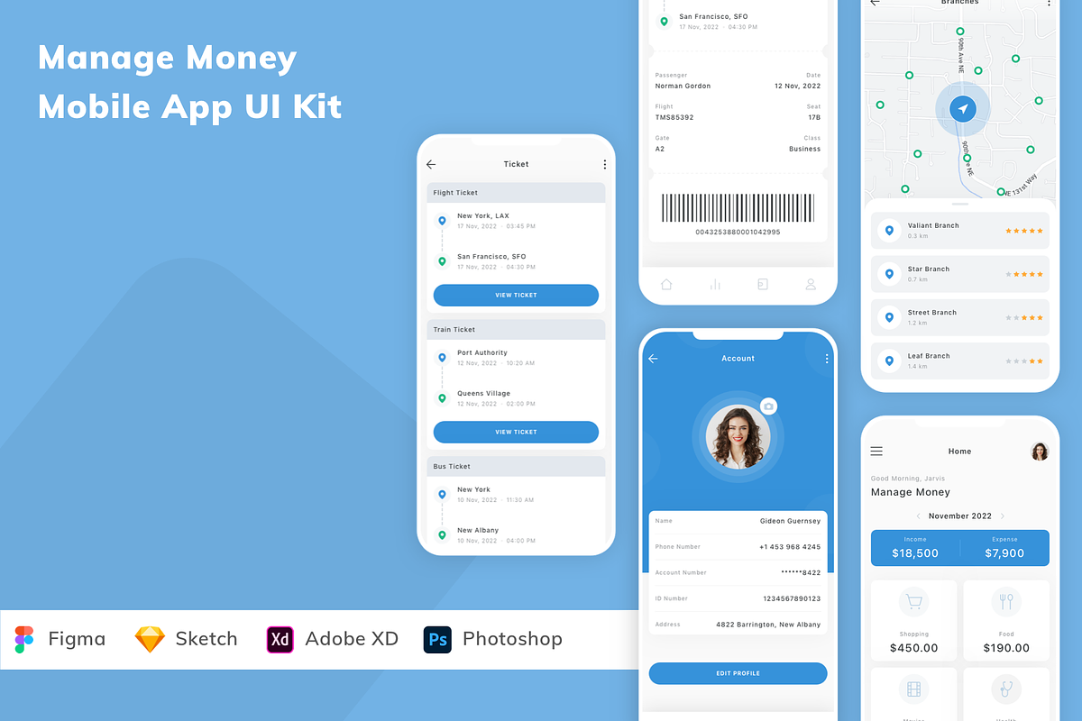 Manage Money Mobile App UI Kit, an UI Kit Template by Betush