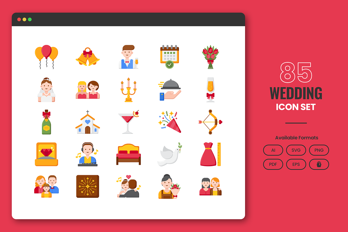 85 Wedding Icons, a Solid Icon by Flat Icons (Photo 1 of 7)