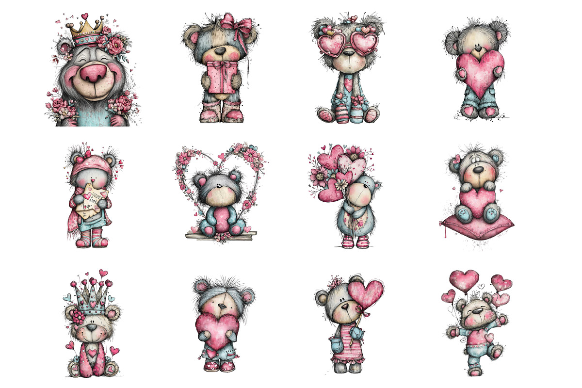 Whimsical Valentine Bear Clipart, an Illustration by Design Market (Photo 3 of 3)