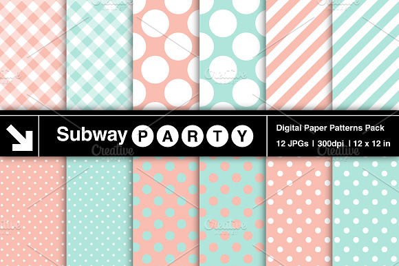 Mint & Coral Dots, Stripes, Gingham preview 2