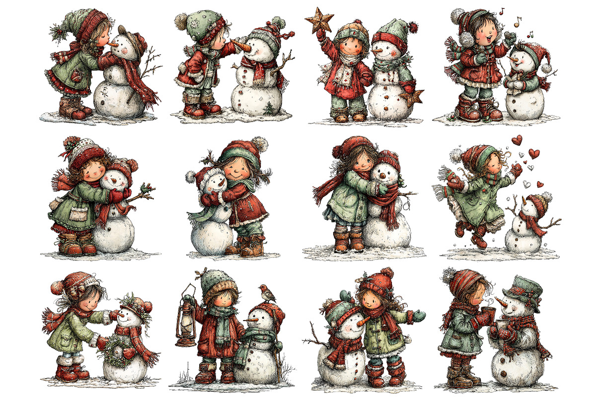 Christmas Girl & Snowman Clipart, an Illustration by Craft Nest (Photo 6 of 10)