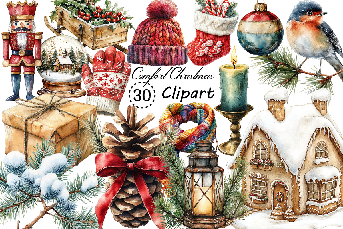 Watercolor Vintage Comfort Christmas, an Illustration by Creative Art (Photo 1 of 10)