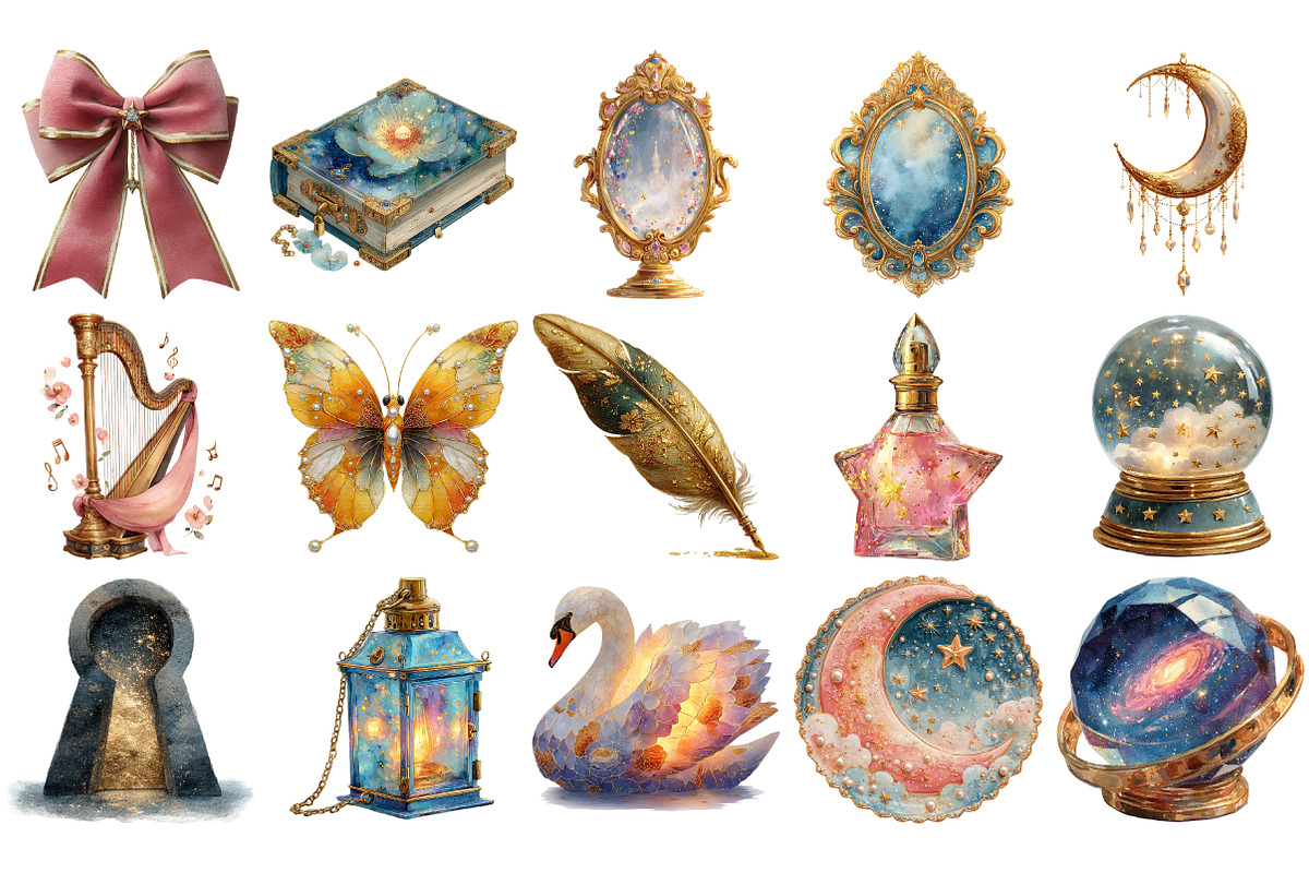 Gilded Reverie Watercolor Clipart, an Illustration by Craft Nest (Photo 2 of 4)