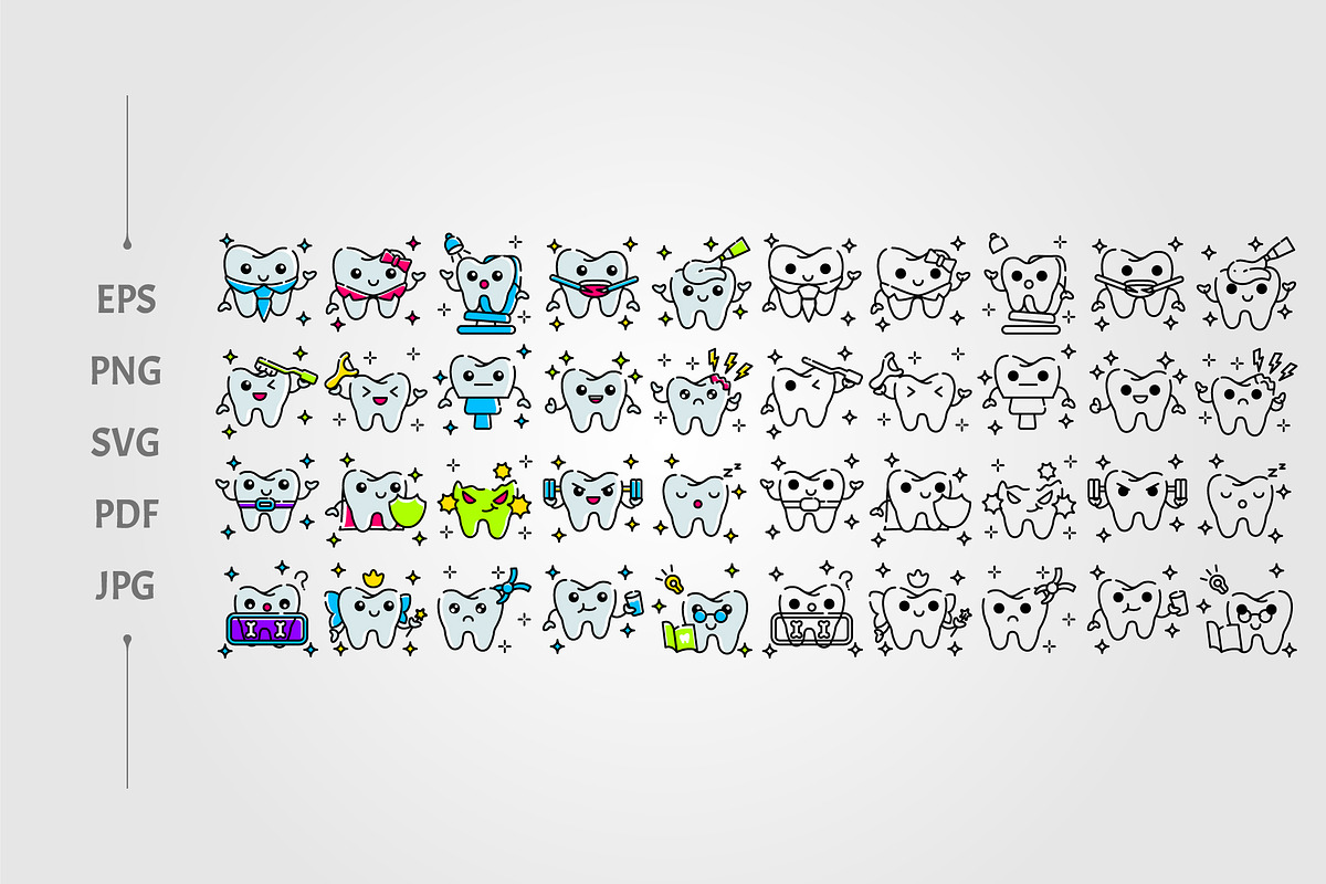 collection of dental icon characters, an Emoji Icon by lawoel