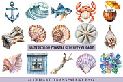 Watercolor Coastal Serenity Clipart, an Illustration by cherrydesign (Thumbnail 1 of 3)