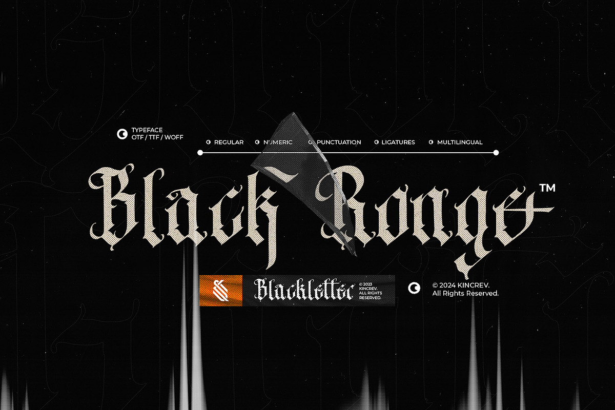 Black Ronge - Blackletter Font, a Blackletter Font by Kincrev Studio (Photo 1 of 6)