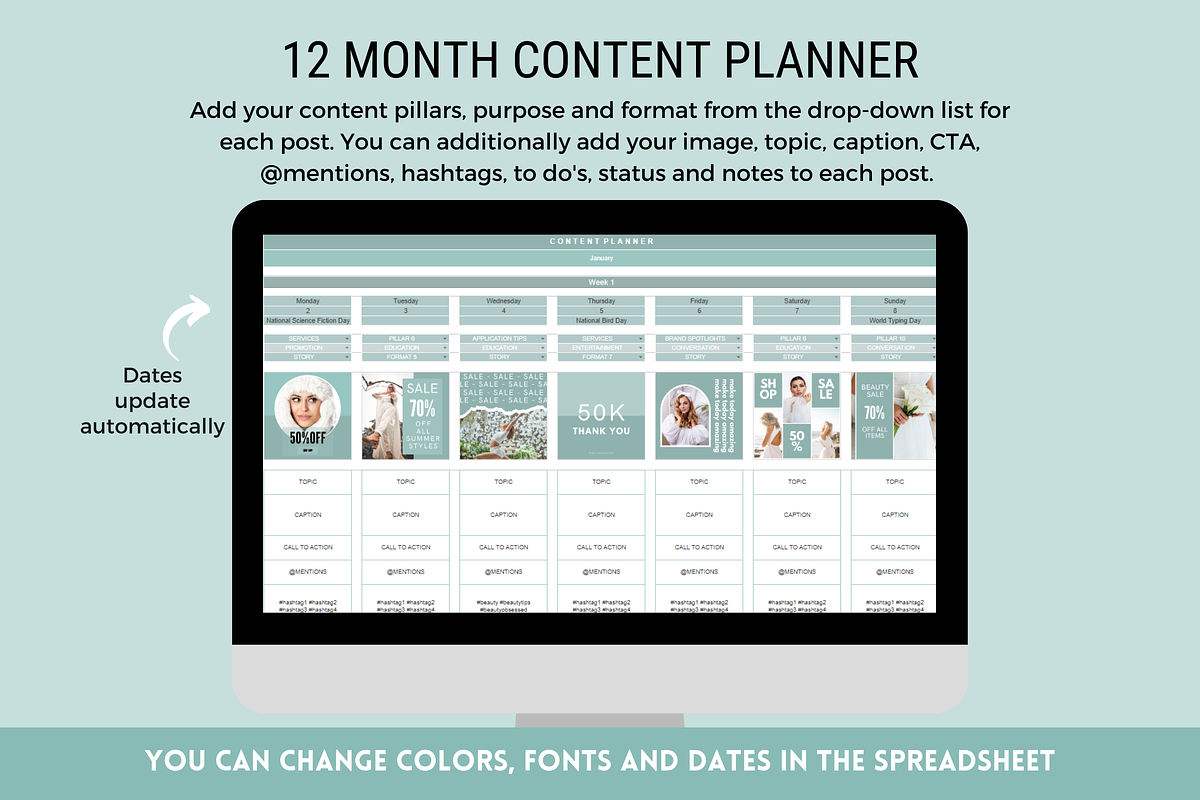 Content Calendar Google Sheets, a Marketing Template by SunshineStudioBoutique (Photo 8 of 9)