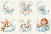 Watercolor Sleepy Animals Clipart, an Illustration by DreamCafeArt (Thumbnail 2 of 6)
