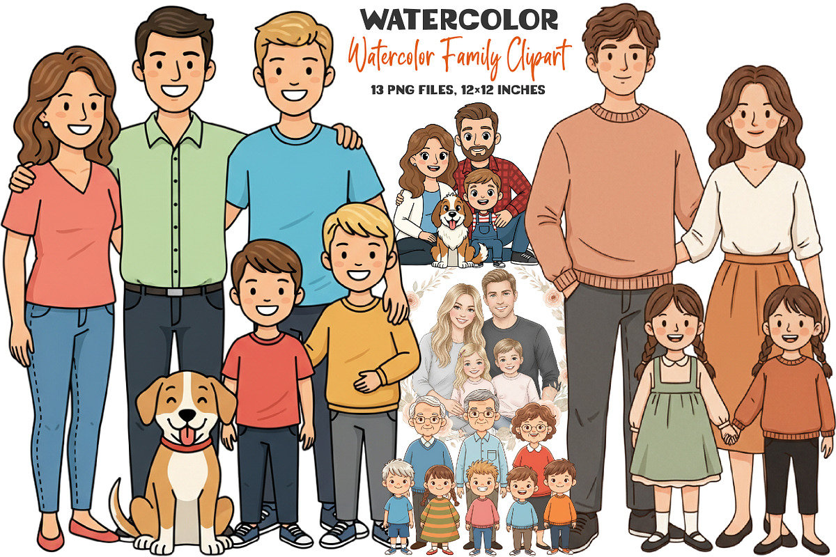 Watercolor Family Clipart, an Illustration by DreamArtGraphic (Photo 1 of 5)