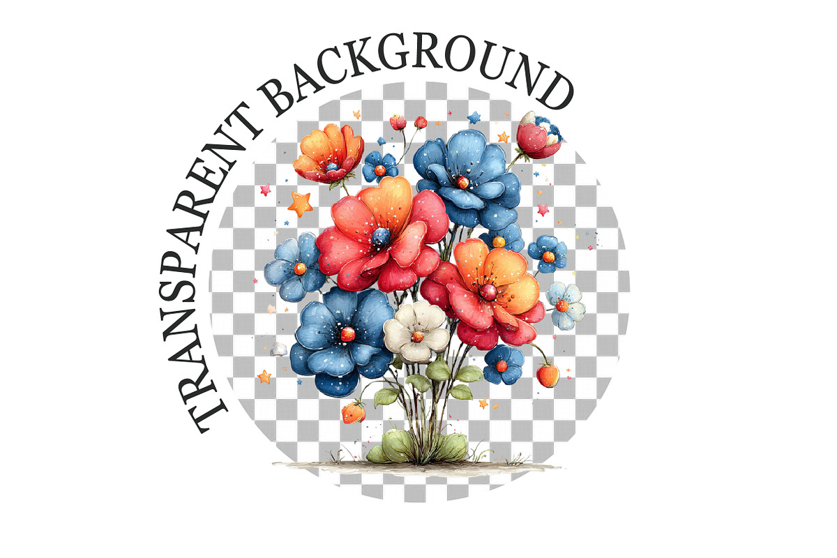 Whimsical Patriotic Flowers Clipart, a Seasonal Illustration by Rose Art (Photo 6 of 6)