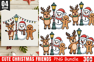 Cute Christmas Friends PNG Bundle, a Graphic by Cut File