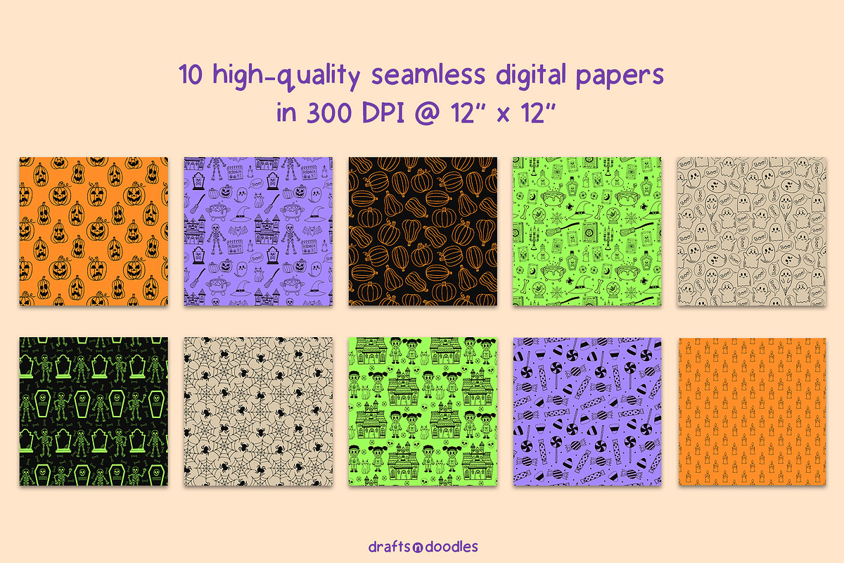 Halloween Line Art Graphics Set, a Pattern Graphic by Drafts n Doodles (Photo 4 of 12)