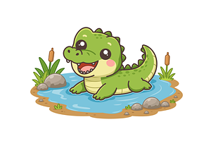 Crocodile in a Pond Cartoon, an Animal Illustration by Artpon Illustration