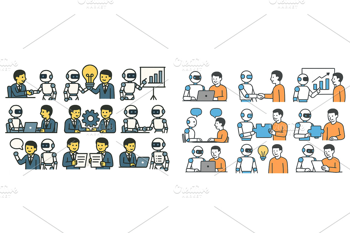 Collaboration between humans and, a Person Illustration by ZinetroN
