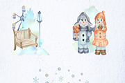 Watercolor Winter city of snowmen, a Decorative Illustration by Watercolor arts (Thumbnail 3 of 6)