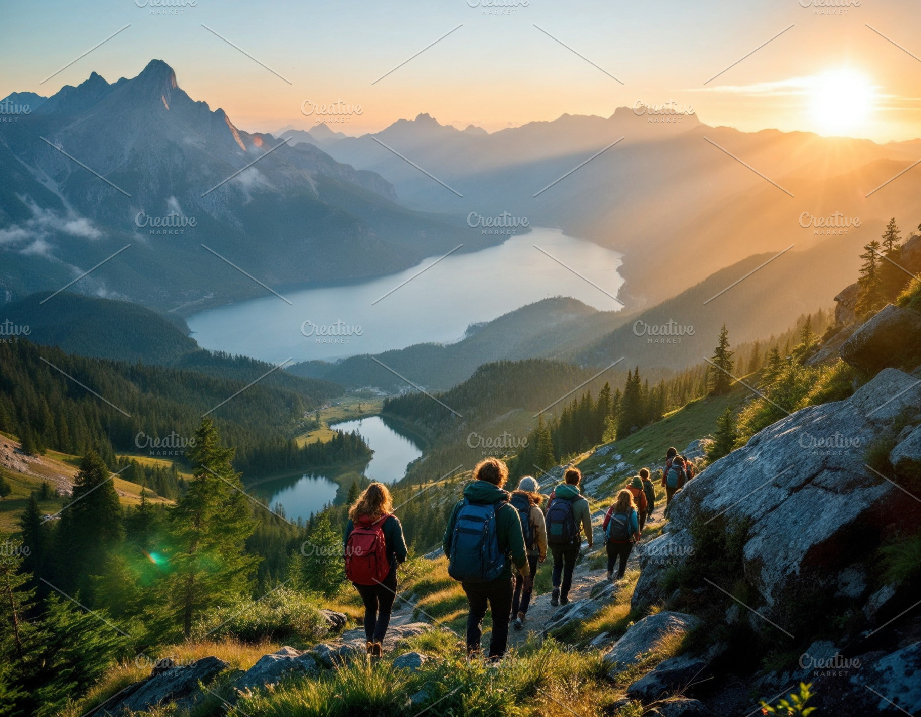 Hikers descends a rocky mountains, a Sports & Recreation Photo by Volff