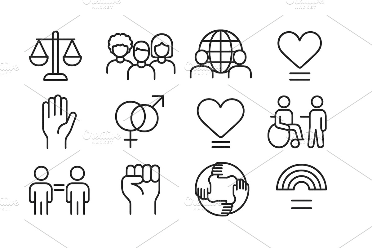 Icons representing equality, love, an Illustration by ZinetroN