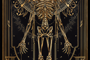 Intricate skeleton illustration with ornate gold detailing and a radiant halo o, an Arts & Entertainment Photo by Textures & Backgrounds