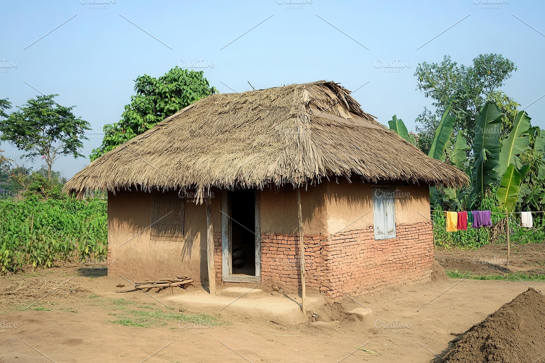 Traditional Indian village house under clear sky during daylight hours, an Architecture Photo by AlyaAnd
