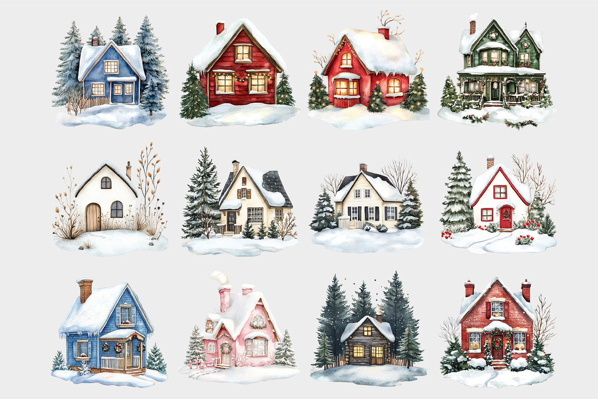 Watercolor Festive Houses Clipart, a Seasonal Illustration by Design Market (Photo 5 of 5)