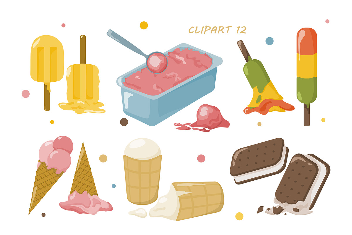 Summer Ice Cream Clipart, Pattern, a Food Illustration by Vaniuta_Art (Photo 3 of 6)