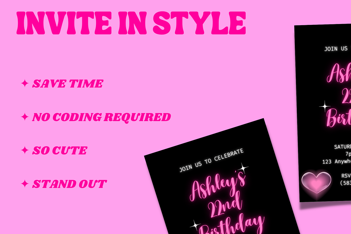 NEON PINK Party Invitation Template, an Invitation Template by PLANETSEL (Photo 3 of 4)