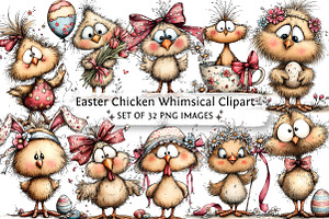 Easter Chicken Whimsical Clipart, an Illustration by DreamPrint404
