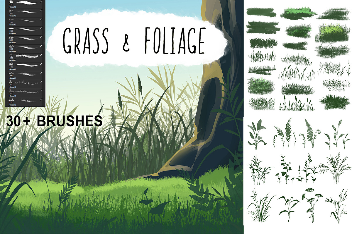 Grass brushes for PHOTOSHOP, a Brush Add-On by Dashamoony (Photo 1 of 2)