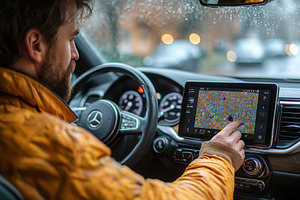 Navigating a rainy urban landscape u, a Photo by Tanuart