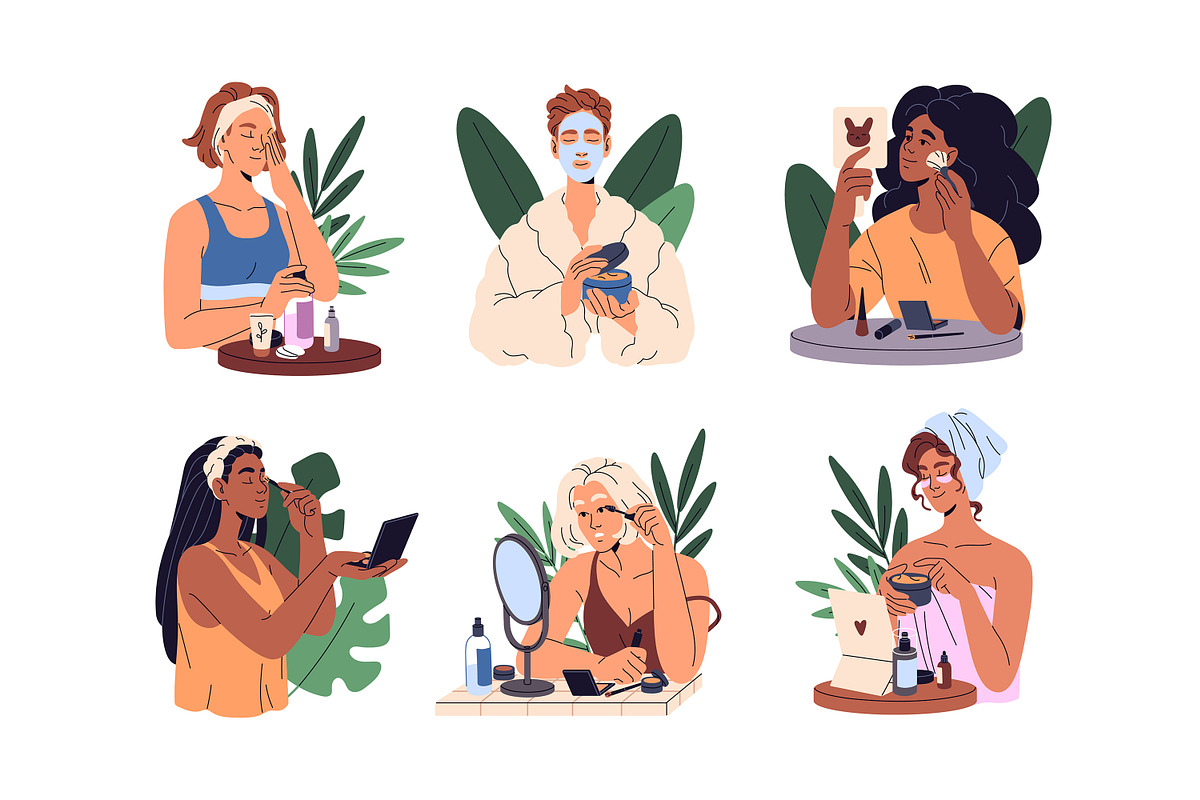 Girls doing makeup, skincare set, a Person Illustration by PaperTrident (Photo 1 of 8)