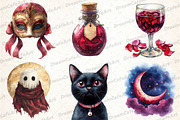 Watercolor Burgundy Halloween Clipar, an Illustration by DreamCafeArt (Thumbnail 2 of 7)