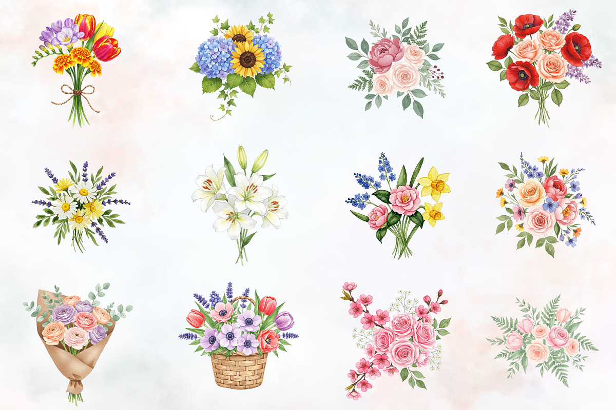 Spring Flowers Bouquet Clipart, an Illustration by RobertsArt (Photo 5 of 7)