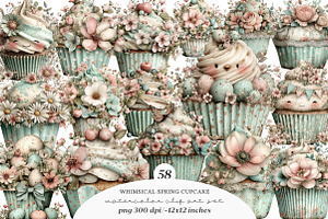 Whimsical spring cupcake clipart, an Illustration by SinaCreation