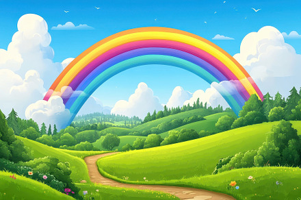Vibrant rainbow arches over lush gre, a Photo by Iftikhar Alam