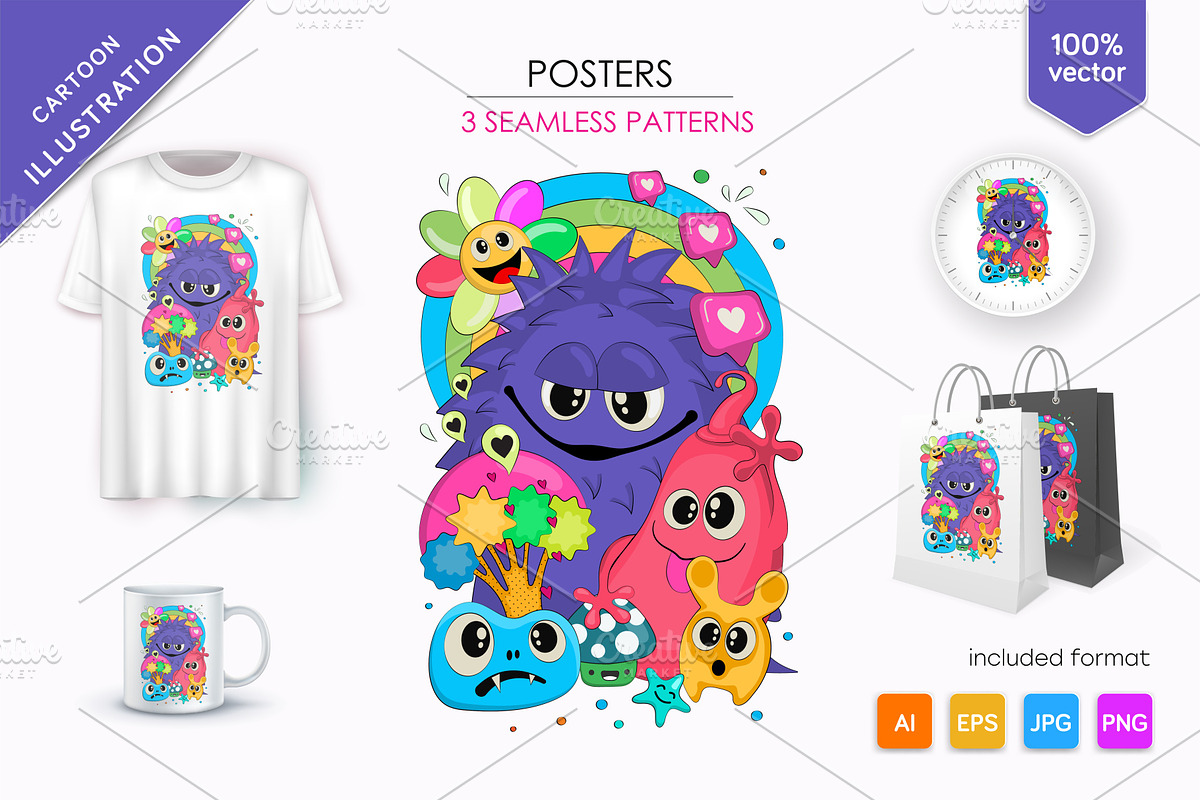 Cheerful company of monsters 01., an Animal Illustration by KENO Mascots (Photo 1 of 6)