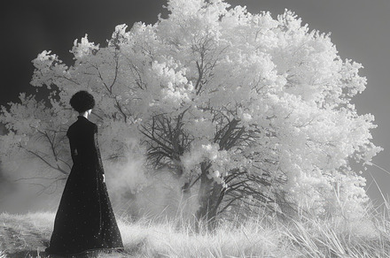 woman in a field near a tree, a Photo by Pictures for you!!!!!!!!!