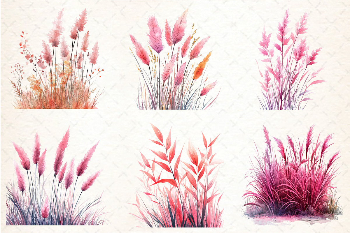 Pink Summer Grass Clipart, an Illustration by DreamCafeArt (Photo 3 of 7)