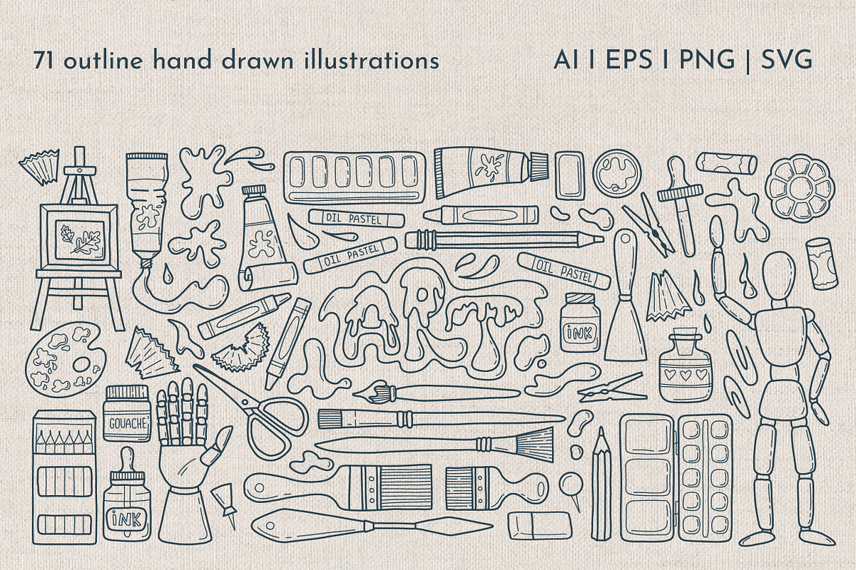 Art Supplies Doodle Clipart, an Object Graphic by KathrineWatercolor (Photo 3 of 5)