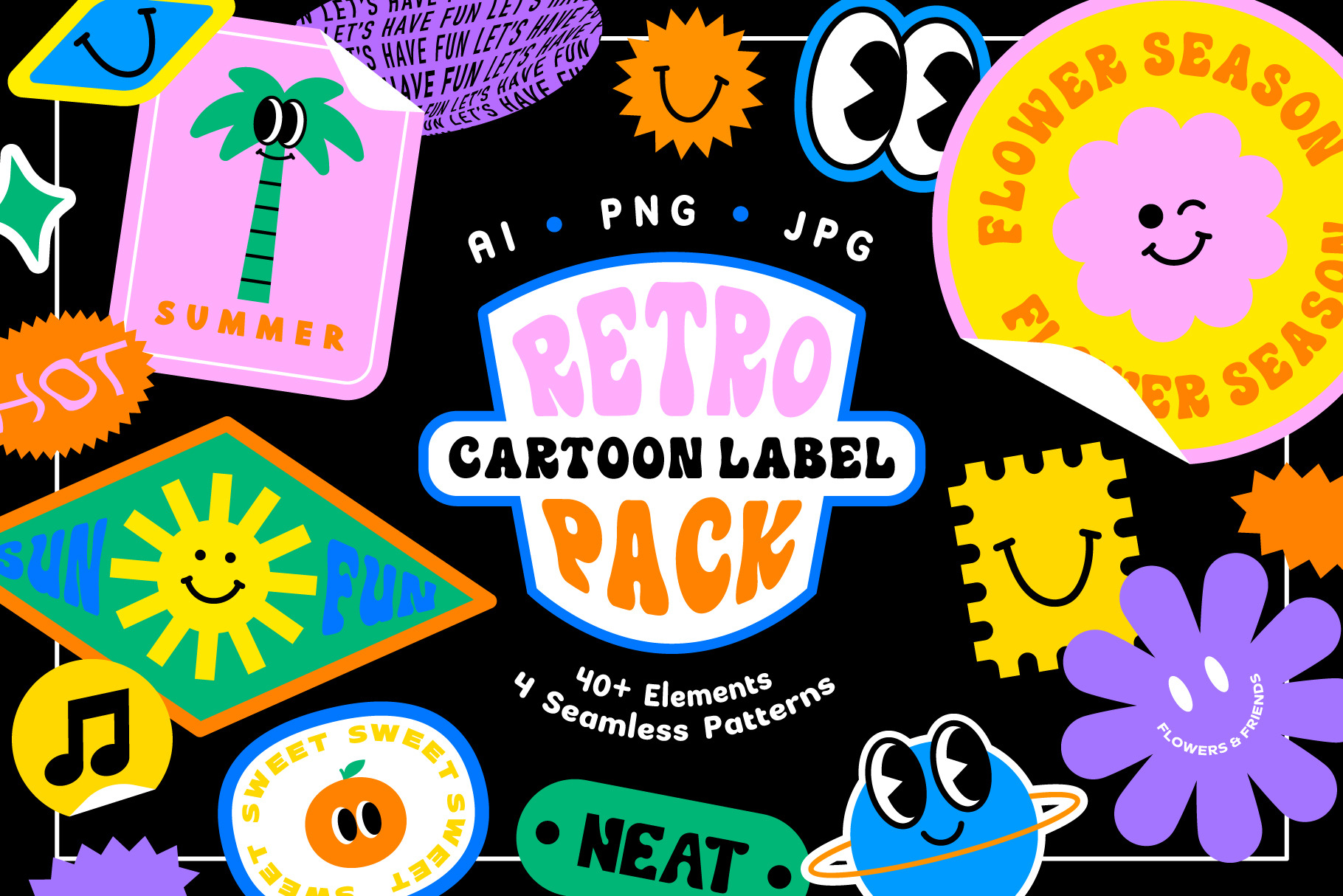 Retro Cartoon Label Pack