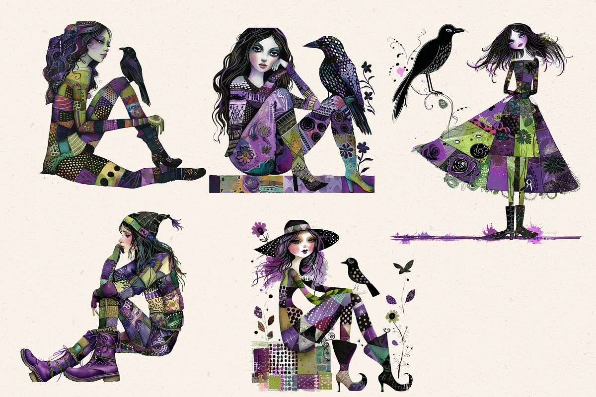 QUIRKY PATCHWORK GIRLS CLIPART, a Person Illustration by Daring Digies (Photo 3 of 6)