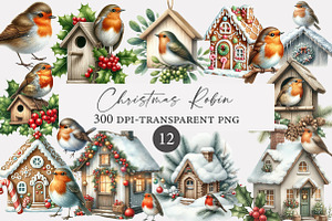 Christmas Robin Watercolor Clipart, an Illustration by Designworld