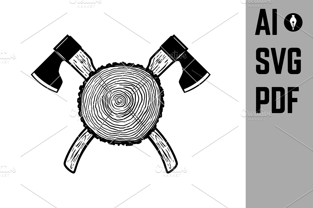 Crossed lumberjack axes with wood, an Object Graphic by Vectorhight