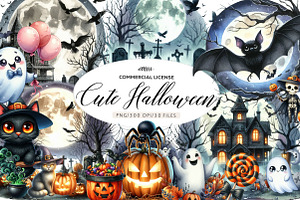 Watercolor Cute Halloween Clipart, an Illustration by CreationArt