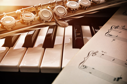 Piano and flute with scores front, an Arts & Entertainment Photo by Davizro's Market