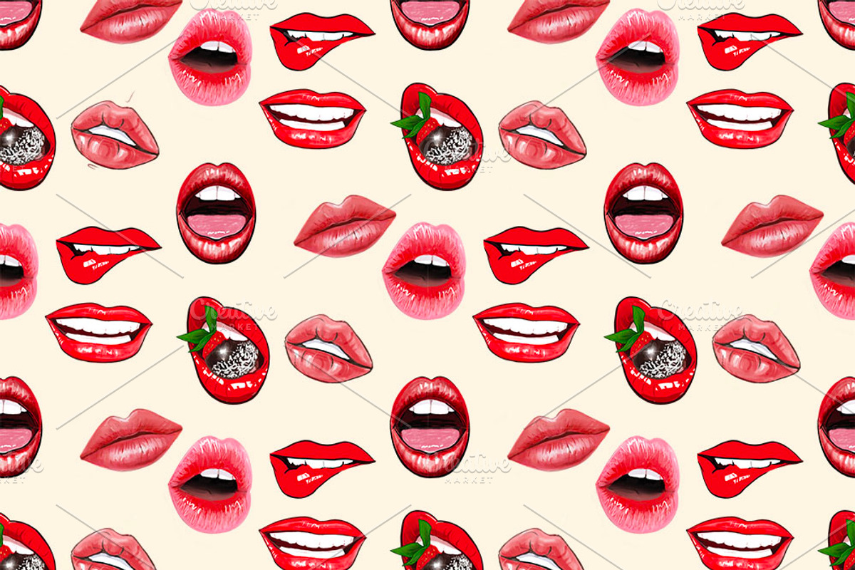 Sexy Red Lips Clipart – PNG Set, a Decorative Illustration by NatArt (Photo 6 of 15)