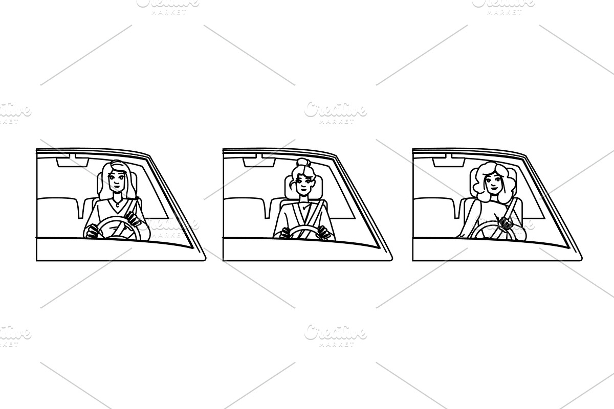 drive driving car woman vector, a Person Illustration by pikepicture