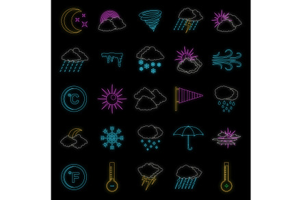 Weather icons set vector neon, an Illustration by Ylivdesign