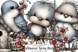 Whimsical Spring Bird Clipart, an Illustration by OK Design