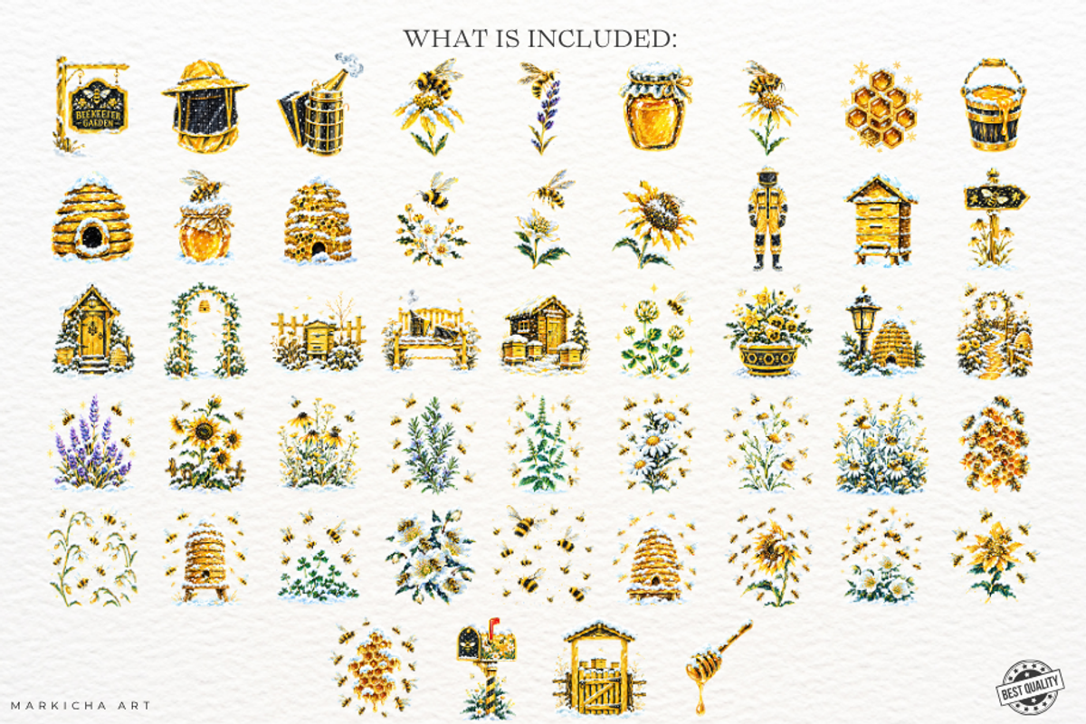 Winter Bees Garden Clipart, an Animal Illustration by Markicha Art (Photo 4 of 6)
