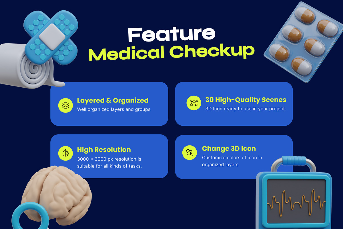 Medical Checkup 3D Icon Pack, an Environmental 3D Model by orenjidesign (Photo 2 of 8)